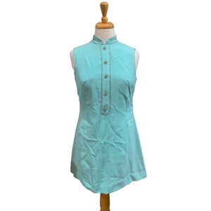Vntg 60’s Women's robin egg blue mod mini dress w/rhinestones size M